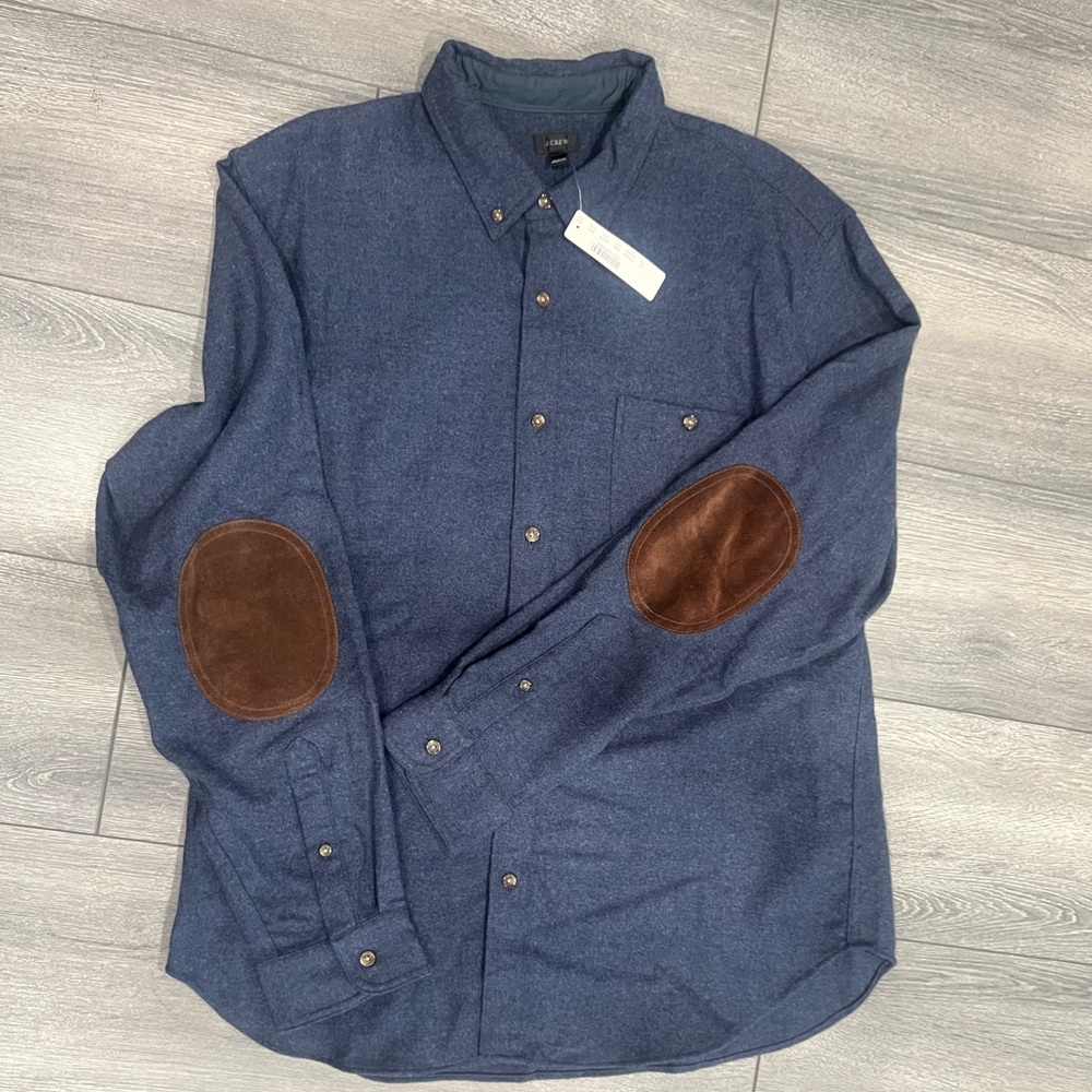 J. Crew Heathered Blue Shirt with Tan Buttons button-down NWT size XL